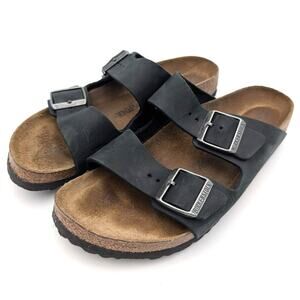 Birkenstock Arizona Soft Footbed Leather Sandals Unisex Black Size USW9/M7 EU40